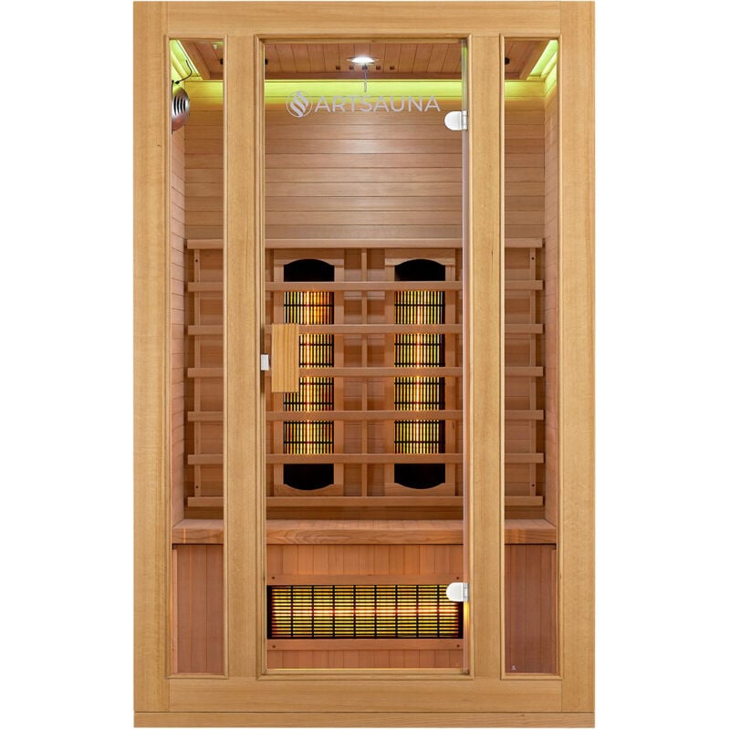 Infrarotkabine Nyborg S120V Vollspektrumstrahler & Hemlockholz, 2 Personen, 120 x 105 x 190 cm, led Farblicht & Glastür, Infrarotsauna Sauna