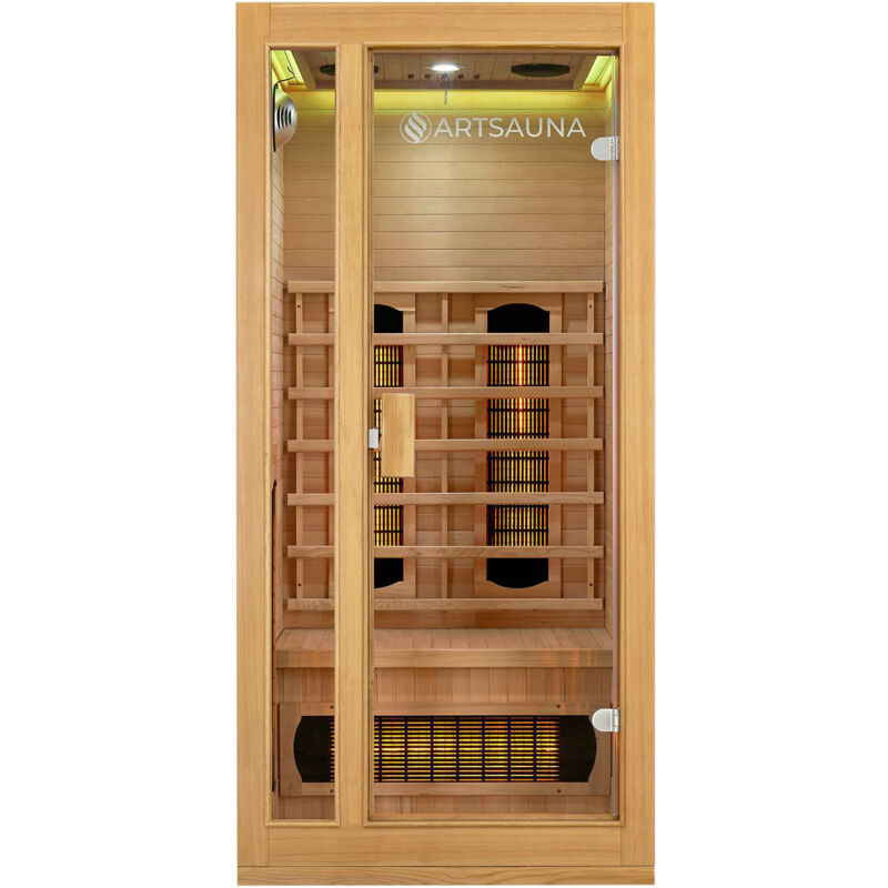 Infrarotkabine Nyborg S90V - Infrarotsauna Vollspektrumstrahler, LED-Farblicht & große Glastür - Wärmekabine für 1 Person 90 x 90 cm - Artsauna