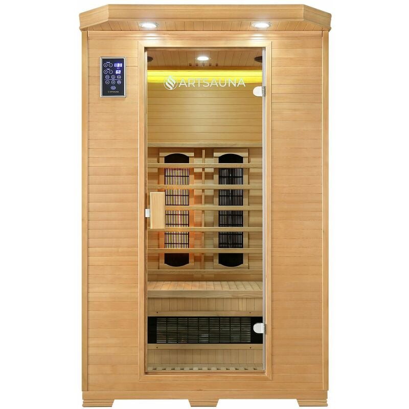 Infrarotkabine Oslo - Infrarotsauna mit Triplex-Heizsystem & LED-Farblichttherapie für 2 Personen - Wärmekabine 120x100 cm aus Hemlockholz - Artsauna