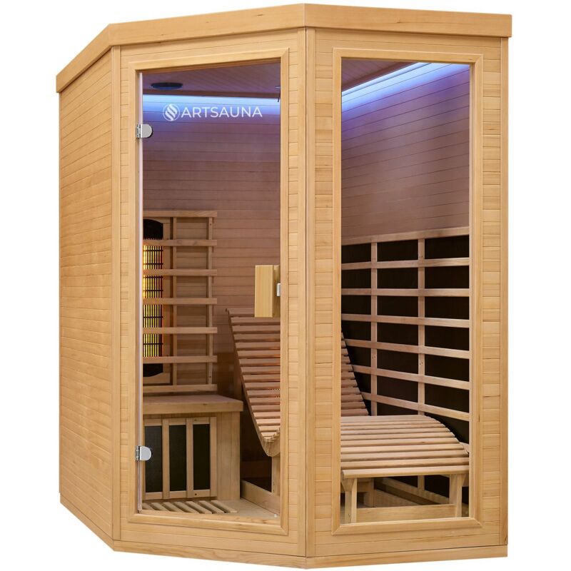 Infrarotkabine Esbjerg – Triplex-Heizsystem Infrarotsauna - 2 Personen – LED-Farblicht, digitale Steuerung – Hemlock-Holz - Artsauna