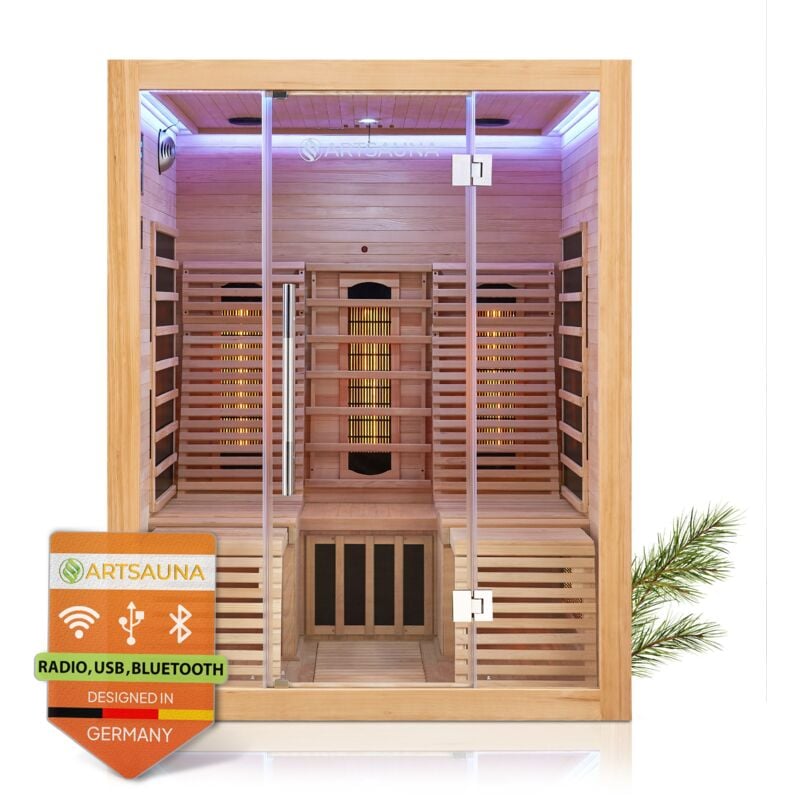 Infrarotkabine Helsinki 150 - Infrarotsauna 150x150 cm mit Dual-Technologie, LED-Farblichttherapie & 2 Liegen für 3 Personen - Wärmekabine - Artsauna