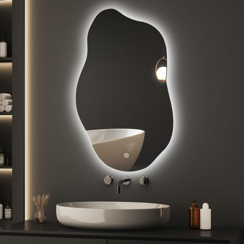 Asymmetrischer Badspiegel mit Beleuchtung 62x90cm led Asymmetrischer Spiegel mit Beleuchtung Spiegel mit Licht Badezimmer Wandspiegel mit
