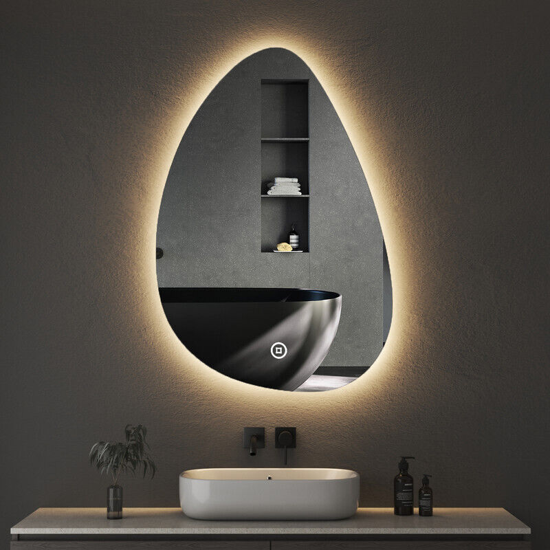 Asymmetrischer Spiegel mit Beleuchtung LED Badspiegel Asymmetrisch mit Beleuchtung 55 x 80 cm Spiegel mit Licht LED Spiegel mit Touch-Schalter,