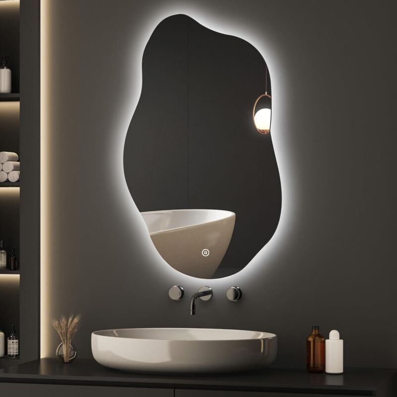 Asymmetrischer led Badspiegel mit Beleuchtung 52 x 85 cm 3 Lichtfarbe Einstellbare Spiegel Bad mit Beleuchtung led Spiegel mit Licht mit