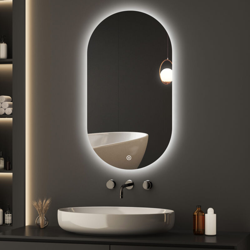 Oval led Badspiegel mit Beleuchtung 50 x 90 cm 3 Lichtfarbe Einstellbare Spiegel Bad mit Beleuchtung led Spiegel mit Licht mit Touch-Schalter