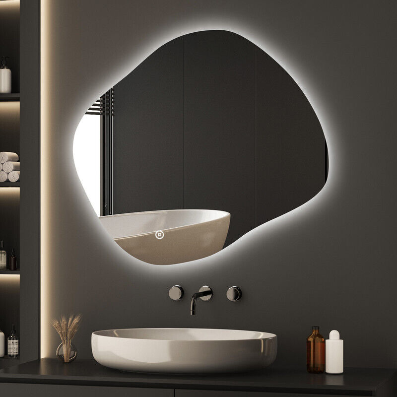 Asymmetrischer led Badspiegel mit Beleuchtung 84 x 74 cm 3 Lichtfarbe Einstellbare Spiegel Bad mit Beleuchtung led Spiegel mit Licht mit