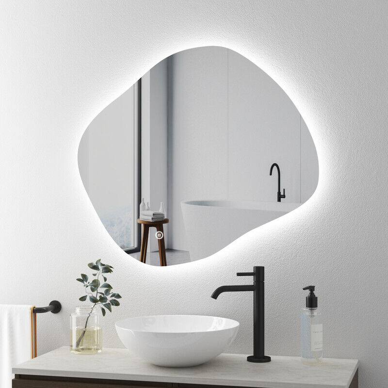 Asymmetrischer led Badspiegel mit Beleuchtung 84 x 74 cm 3 Lichtfarbe Einstellbare 3000-6500K Spiegel Bad mit Beleuchtung led Spiegel mit Licht mit
