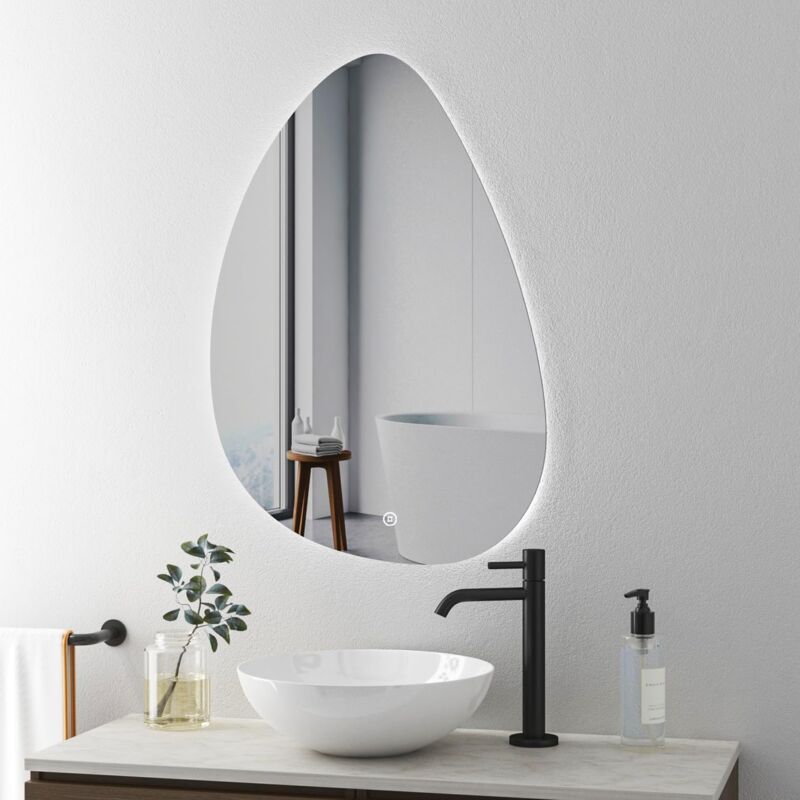 Asymmetrischer LED Badspiegel mit Beleuchtung 55 x 80 cm 3 Lichtfarbe Einstellbare 3000-6500K Spiegel Bad mit Beleuchtung LED Spiegel mit Licht mit