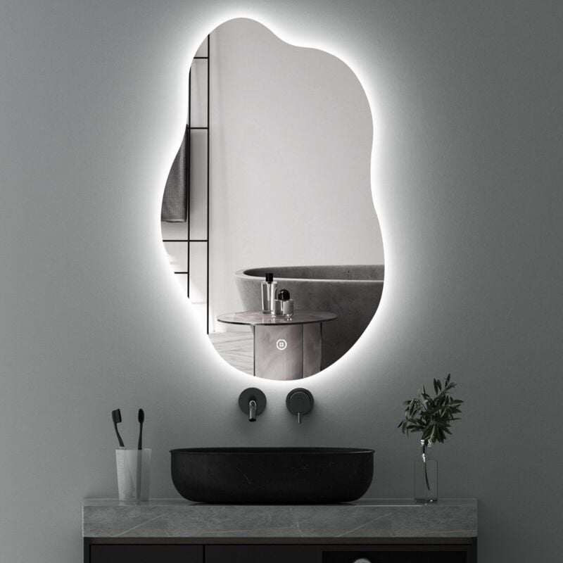 Asymmetrischer Spiegel mit led Beleuchtung 52 x 85 cm Badspiegel mit Beleuchtung Bad Spiegel mit Licht led Spiegel mit Touch-Schalter, Dimmbar 3