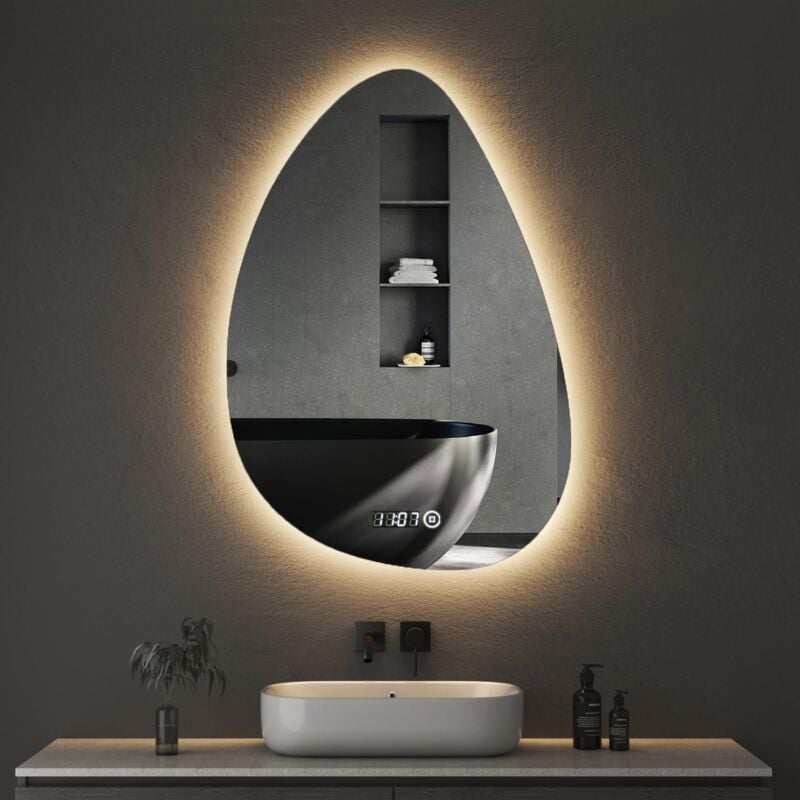 Asymmetrischer Spiegel mit LED Beleuchtung 55 x 80 cm Badspiegel mit Beleuchtung Bad Spiegel mit Licht LED Spiegel mit Touch-Schalter, Dimmbar 3