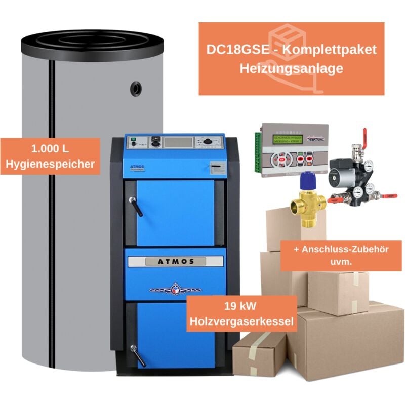 Atmos - Holzvergaserkessel Rundum Sorglos Paket DC18GSE Heizung Warmwasser