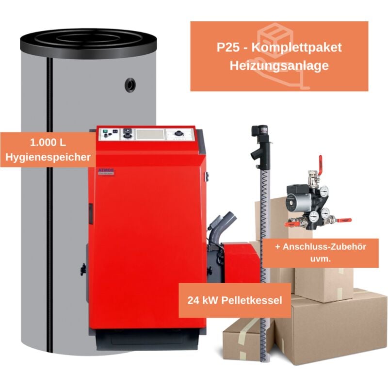 Atmos - Pelletkessel Rundum Sorglos Paket P25 für Heizung & Warmwasser