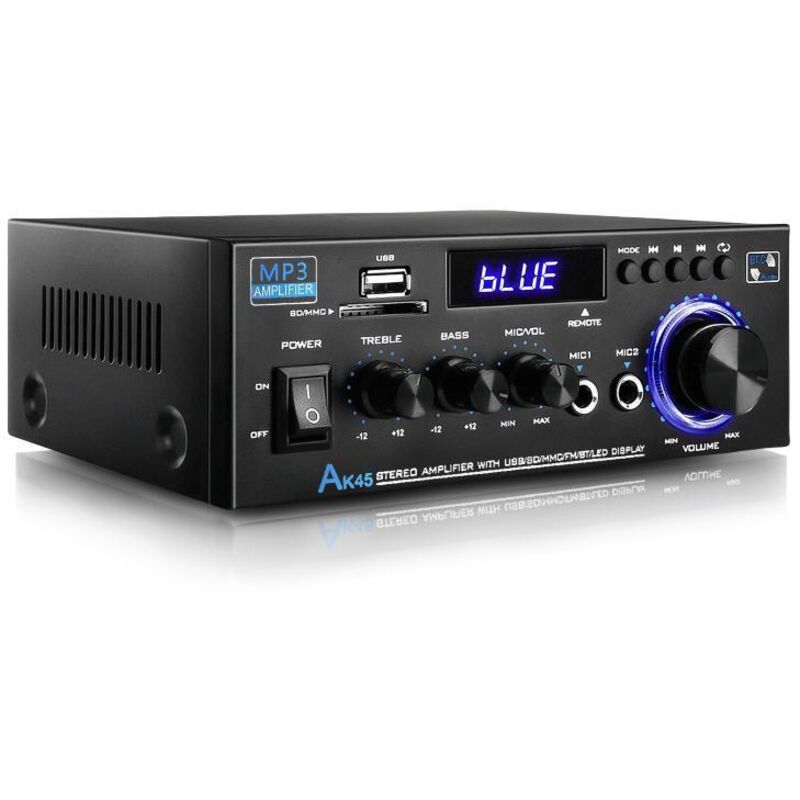 Audioverstärker, HiFi-Verstärker, 2-Kanal-Stereo-Verstärker (80 W), Bluetooth 5.0, 12–240 V, LCD-Bildschirm, tragbares FM-Radio,