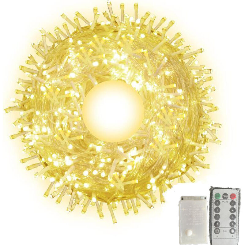 Außen-Lichterkette 100 m, Weihnachts- und Halloween-Lichterkette mit Fernbedienung, ideal für Weihnachten, Geburtstag, Hochzeit oder Messe, warmweiß