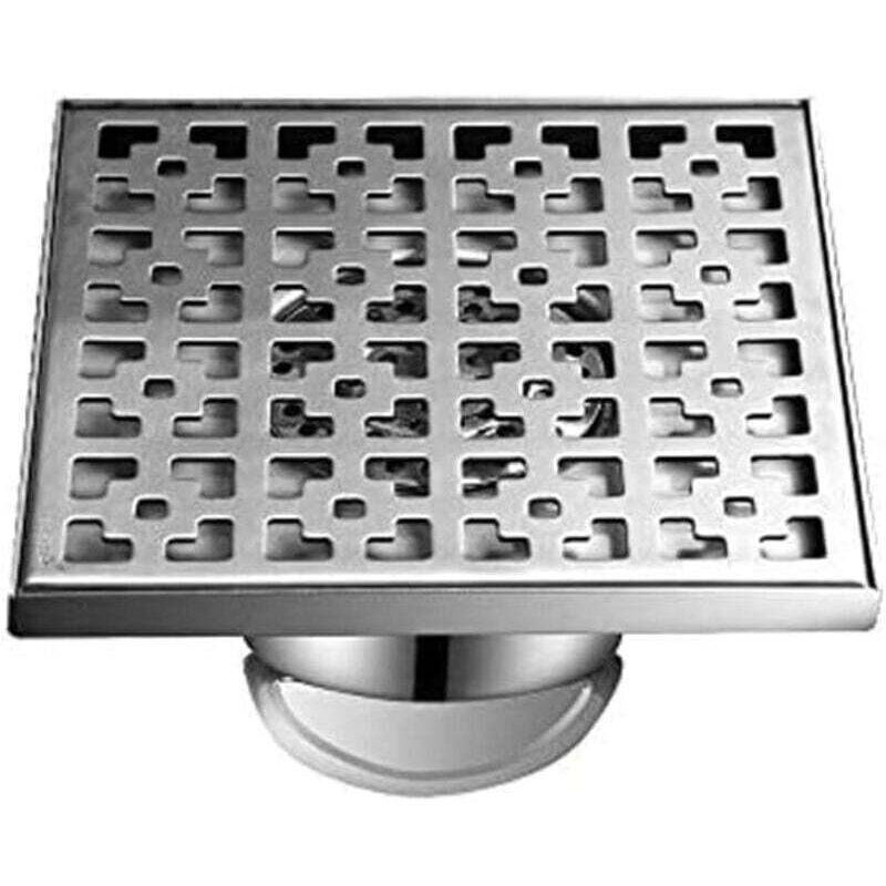 Außenbodenablauf, Bodenablauf und Duschablauf, Abfluss mit Duft- und Haarfilter, silberfarben – 12 × 12 cm