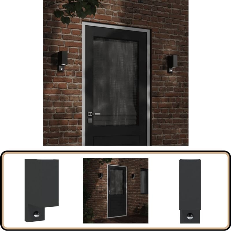 Außenwandleuchte mit Sensor Schwarz Aludruckguss - Outdoor-Beleuchtung - Wandleuchte - Bewegungsmelder - PIR-Sensor - LED-Leuchte