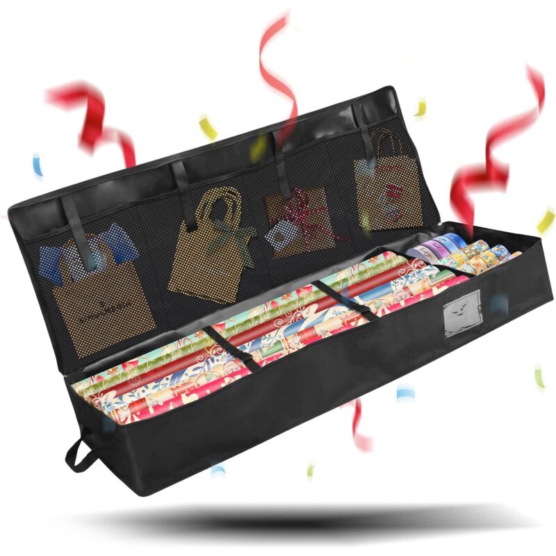 Aufbewahrungsbeutel für Geschenkpapier, 600D Oxford 99x35x15cm Gewebe Geschenkpapier Organizer, Aufbewahrung Geschenkpapierrollen mit 4 Zusätzlichen