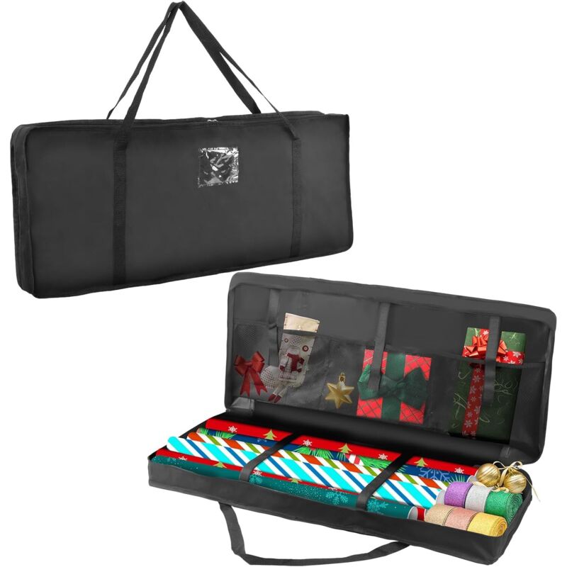 Aufbewahrungsbeutel für Geschenkpapier, Oxford-Gewebe, 3-Fächer-Organizer für Bänder, Schleifen, Dekorationen und Geschenkzubehör, 82 x 13 x 34 cm