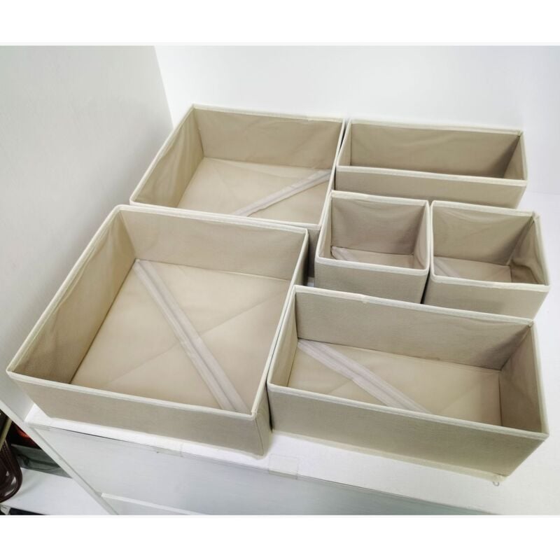 Aufbewahrungsbox, 6er-Set faltbare Schubladenorganizer aus Vliesstoff, Aufbewahrungskörbe für Socken, BHs, Babykleidung (Beige)