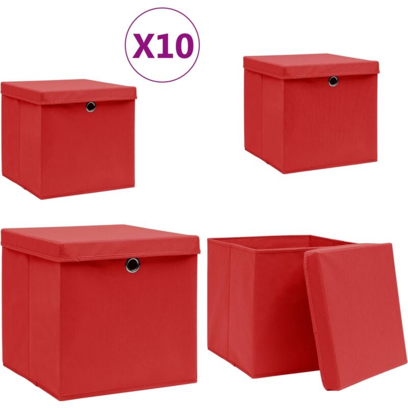 Vidaxl - Aufbewahrungsboxen mit Deckeln 10 Stk. 28x28x28 cm Rot - Aufbewahrungsbox - Aufbewahrungsboxen - Home & Living - Rot