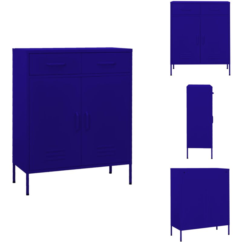 Lagerschrank Marineblau 80x35x101,5 cm Stahl - Metallschrank - Aufbewahrungsraum - Wohnzimmermöbel - Garderobe - Sideboard