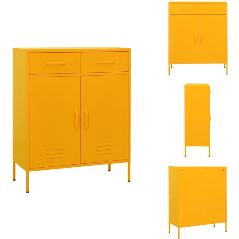 Lagerschrank Senfgelb 80x35x101,5 cm Stahl - Stahlschrank - Senfgelb - Garderobe - Aufbewahrungsraum - Wohnzimmermöbel