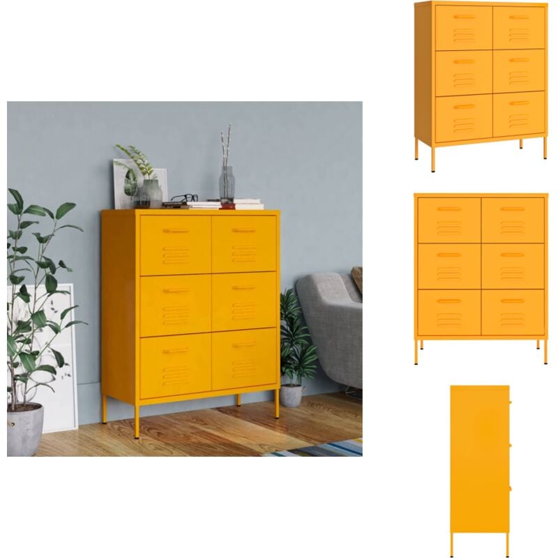 Schubladenschrank Senfgelb 80x35x101,5 cm Stahl - Schubladenschrank - Lagerschrank - Metallschrank - Stahltürenschrank - Wohnzimmermöbel