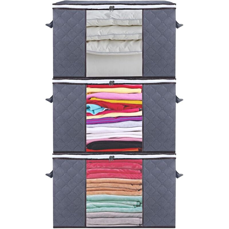 Aufbewahrungstasche für Kleidung, 3er-Set, Unterbett-Aufbewahrungstasche mit Griff für Bettdecken, Kleidung, Jacken, Bettdecken, Decken, Kissen,