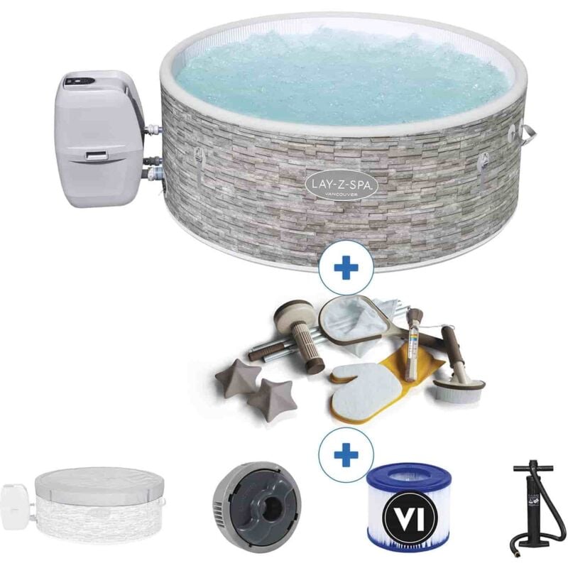 Aufblasbarer Whirlpool Bestway Lay-Z-Spa Vancouver Ø155x60 cm für 3-5 Personen mit Airjet, Abdeckung und Reinigungsset