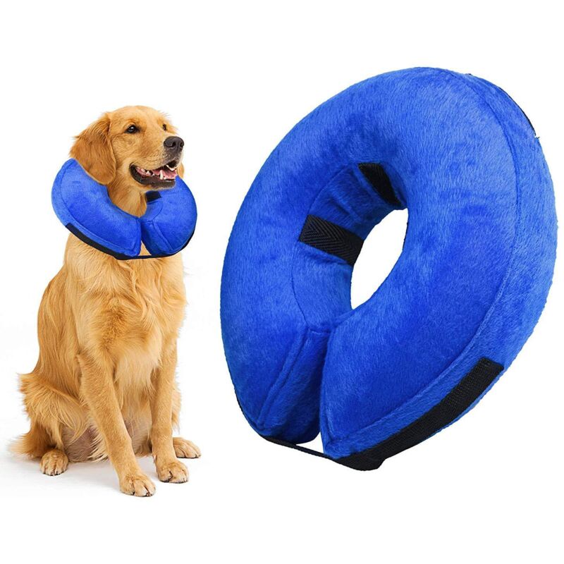 Aufblasbares Hundehalsband, Anti-Leck-Halsband, aufblasbares Genesungshalsband zur Wundheilung und Verhinderung von Beißen oder Kratzen (Blau L)