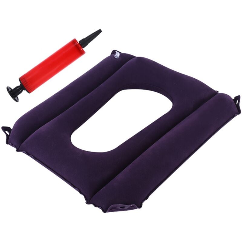 Aufblasbares quadratisches Kissen, atmungsaktiv, bequem, aufblasbares Luftsitzkissen und Inflator (schwarz), für Sitz, Toilette, Büro, Schule, Stuhl,