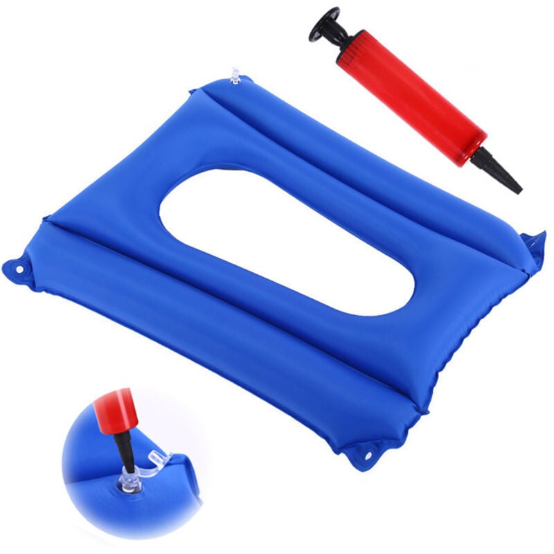 Aufblasbares quadratisches Kissen, atmungsaktiv, bequem, aufblasbares Luftsitzkissen und Inflator (blau), zum Sitzen, für Toiletten, Büro,