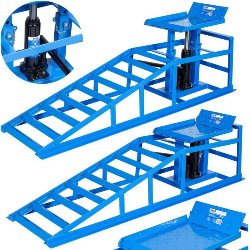 Auffahrrampe 2x mit Hydraulischem Wagenheber Höhenverstellung 270-375mm PKW Hebebühne KFZ Rampe 245 mm Auffahrbreite Auffahrbock Hebeplattform