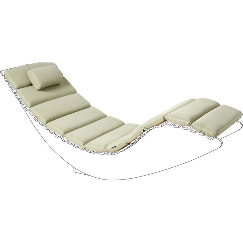 Auflage für Gartenliege Hellgrün Stoff Gesteppt 180x60x5 cm UV-Beständig Modernes Design Liegenauflage mit Kissen und Befestigungsbändern