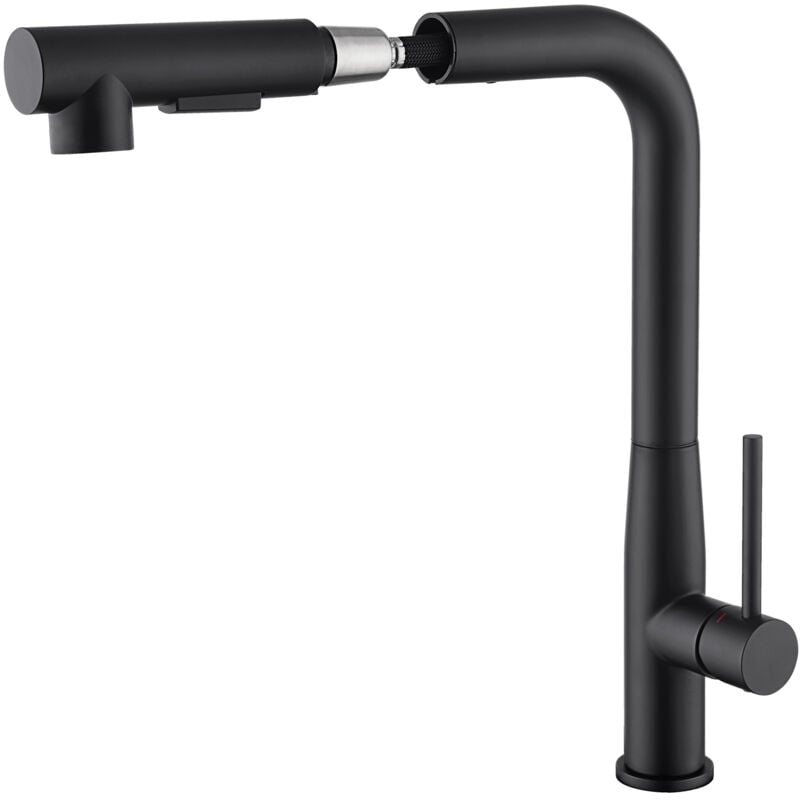 Auralum Hochdruck Wasserhahn Küche, ausziehbar Schwarz Spültischarmatur, 360° Schwenkbar Einhebel Küchenarmatur, Mischbatterie Küche aus Edelstahl