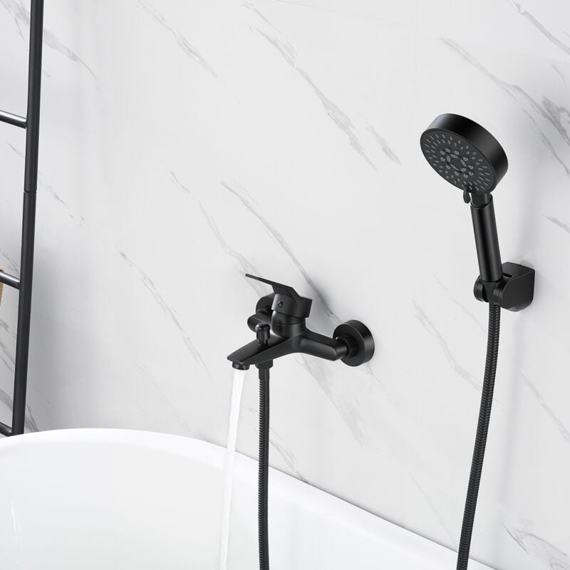 Klassisch Badewanne Duschset mit 5 Funktionen Handbrause, Schwarze Badewannenarmatur, Duschsystem Duschset für Badewanne und Badezimmer - Auralum