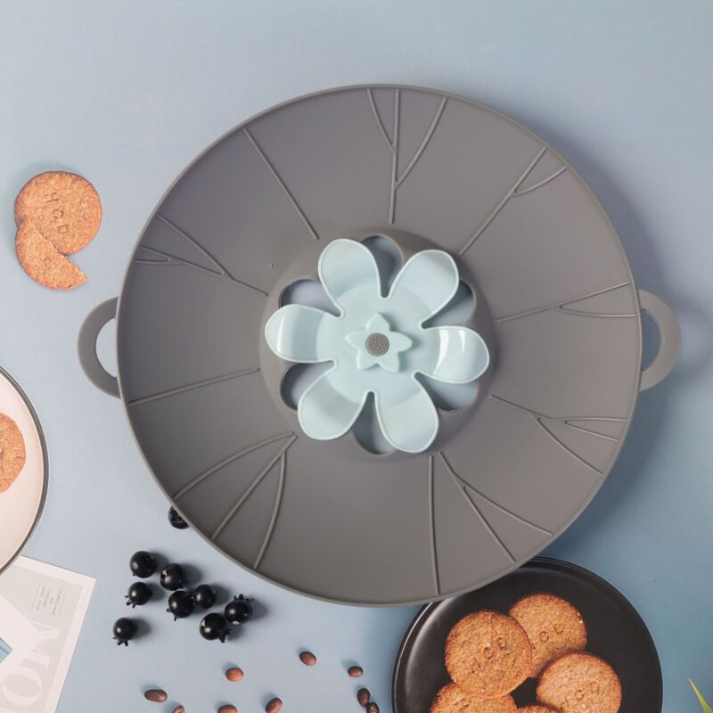 Auslaufsicherer Silikondeckel für Töpfe, Pfannen, Küche (Grau)