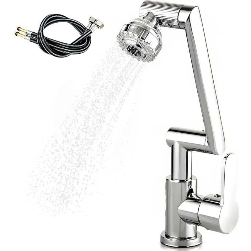 Ausziehbare Küchenarmatur, Mischbatterie mit 1080°-Durchflussregler, 2 Strahlarten, 60 cm langer Warm- und Kaltwasseranschlussschlauch – Silber