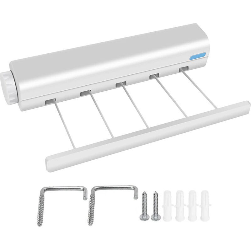 Ausziehbare Wäscheleine, kompakte, an der Wand montierte tragbare Wäscheleine für den Innen- und Außenbereich (5 Drähte)