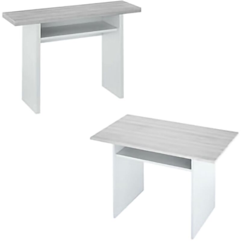 Ausziehbarer Tisch Garland, Ausziehbarer Tisch mit Buchöffnung, Klappbarer Hilfskonsolentisch, cm 120x35h77, Weiß und Zement