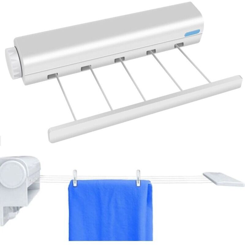Ausziehbarer Wandwäschetrockner – Wandwäschetrockner mit 5 Leinen à 3,75 m – Einziehbare Wäscheleine – Komfortables Aufrollsystem