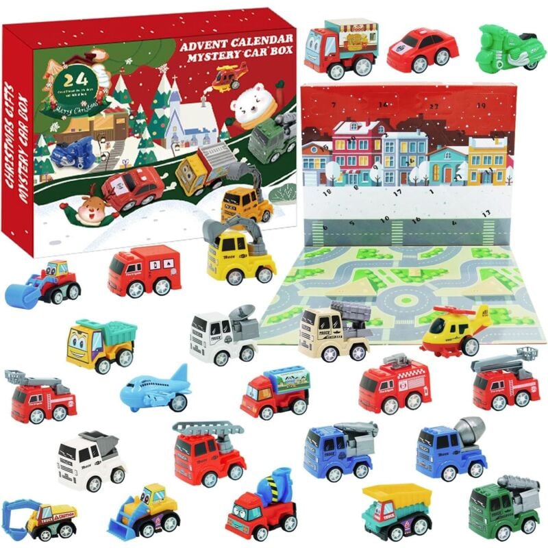 Auto-Adventskalender, Renn-Adventskalender für Kinder, Autospielzeug mit Weihnachtskalender und Countdown, Rückziehfahrzeuge, Adventskalender,