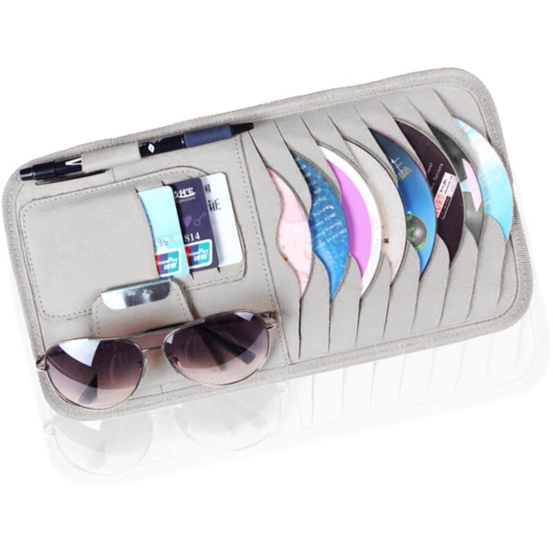 Auto-CD-Hülle, großer Organizer für die Sonnenblende, Auto-DVD-Hülle mit 8 Fächern, 1 Stifthalter, 3 Kartenhaltern, universell für die meisten Autos