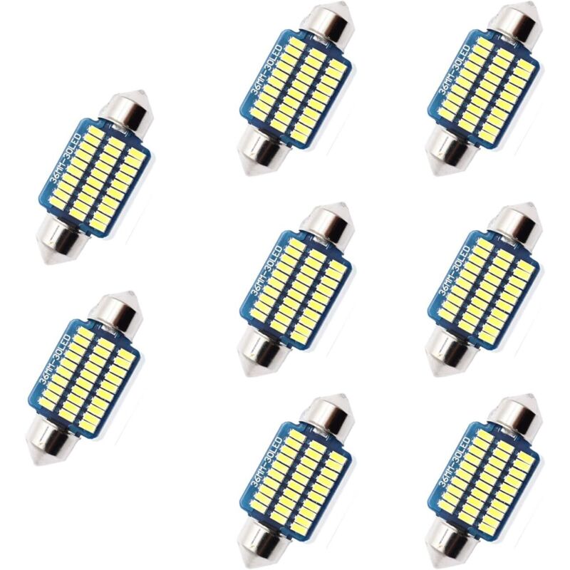 Auto-LED-Glühbirne, 8 Stück, 36 mm, 500 Lumen, 3 Watt Lumen, 30 MSD, 12 V LED-Innenbeleuchtung, Auto-LED, C5W LED, Xenon, Plug and Play,