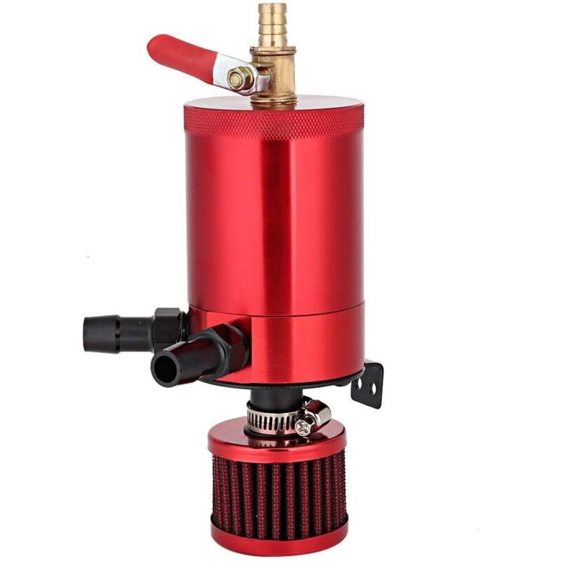 Shining House - Auto-Öltank, universeller Ölbehälter aus Aluminiumlegierung mit 2-Port-Zubehörsatz Schwarz Blau Rot Splitter(Rot)