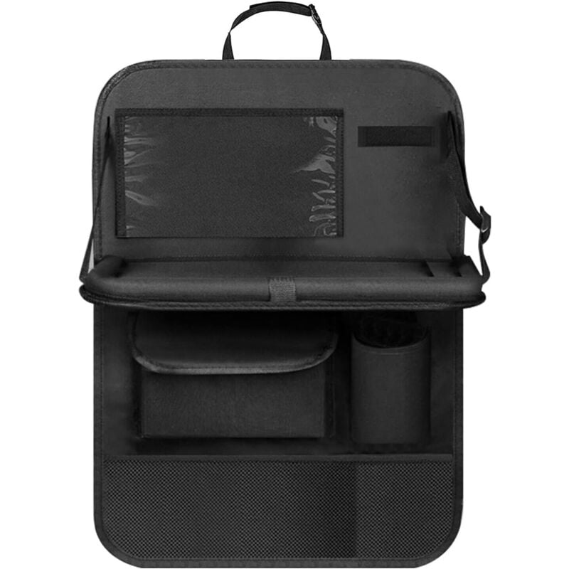 Auto-Organizer für Kinder, Rücksitzschutz mit transparenter Tasche, Organizer mit Ablage und Tasche für Handy/iPad (schwarz)
