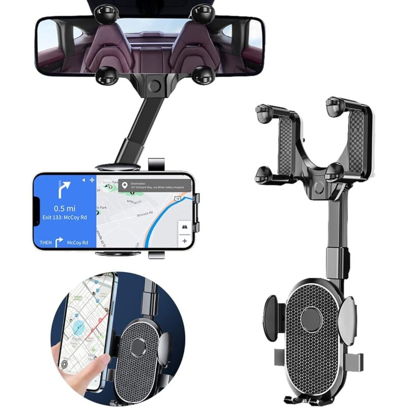 Auto-Rückspiegel-Handyhalterung, Auto-Handyhalterung, 360° flexibel drehbar, multifunktional, einziehbar, Auto-Handyhalterung