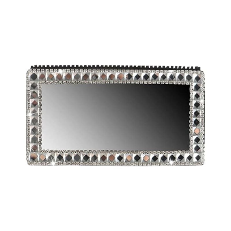 Auto-Visierspiegel, Make-up-Spiegel, Bling Bling, selbstklebend, tragbar, Edelstahl, Auto-Make-up-Spiegel, Auto-Kosmetikspiegel, 15 cm x 8 cm, weiß