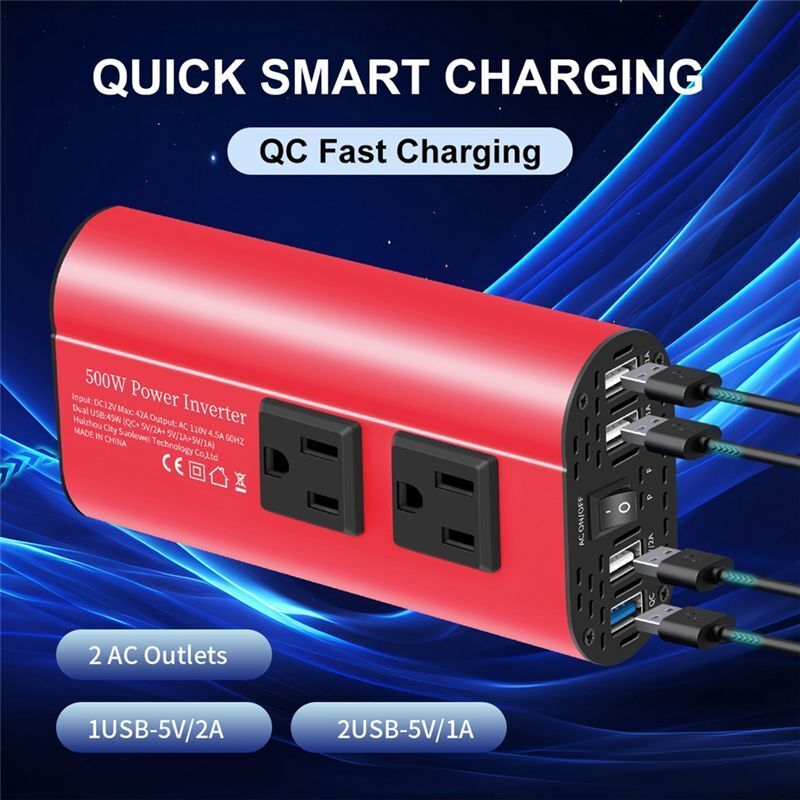 Auto-Wechselrichter 500 W 12 V auf 110 V AC Kfz-Wechselrichter-Konverter Automatischer Transformator mit US-Standardbuchse