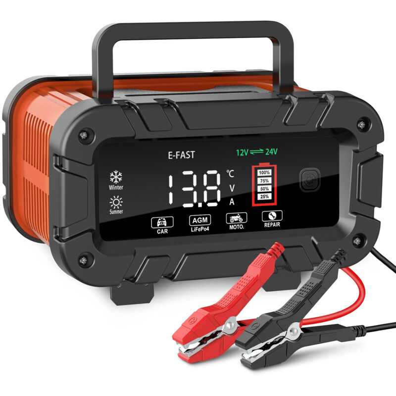 Autobatterie Ladegerät Ultrixe 12V 24V Smart Vollautomatische kfz Batterieladegerät LiFePO4 lcd Display Temperaturkompensation Reparaturmodus